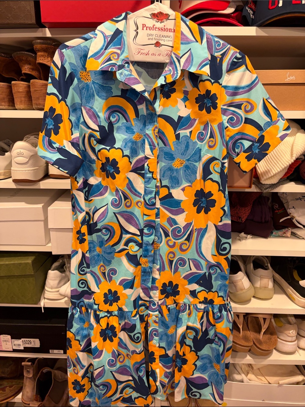 Donna Morgan Blue and Yellow Floral Mini Dress